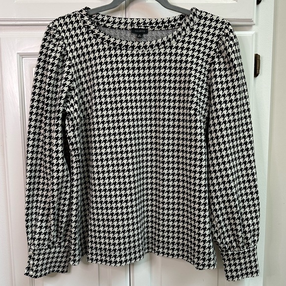 Talbots Houndstooth Pearl Button Cuff Long Sleeve Top Black & White Size Medium - Picture 2 of 10